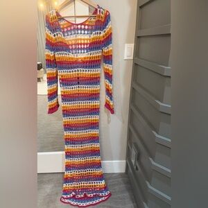 mango striped crochet dress Maxi-dress with crochet panel - Teen Girl